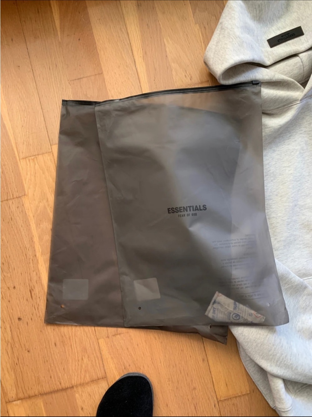 Essentials Light Gray Pullover Hoodie with Leather Logo Patch - Picture 4 of 4